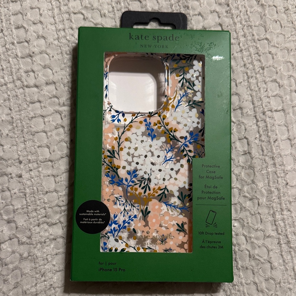 Kate Spade iPhone 15 Pro Case - Blue and Cream Floral